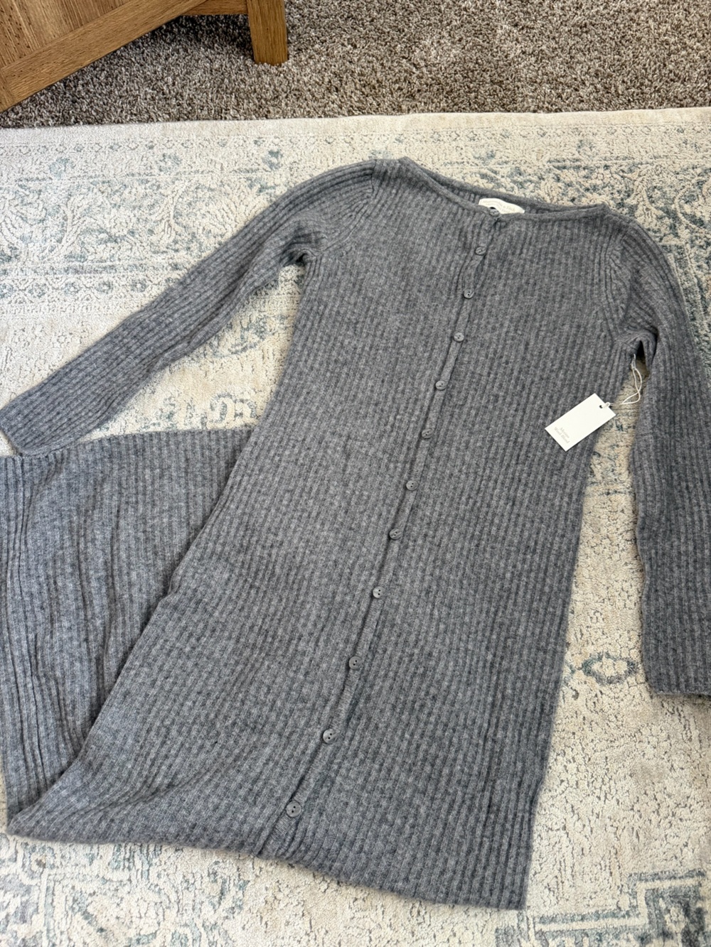 Abercrombie & Fitch Ribbed Gray Button-Front Cardigan Dress
